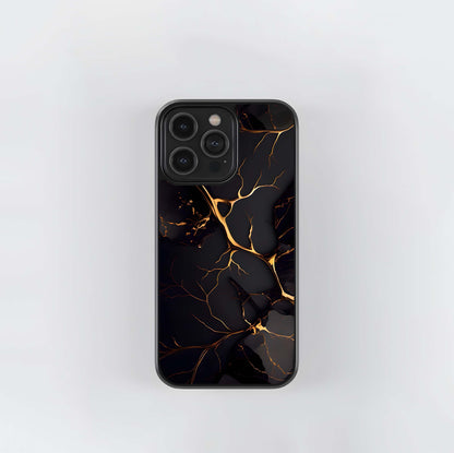 Black and Gold Veins Cracks Glass Case