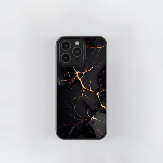 Black and Gold Veins Cracks Glass Case