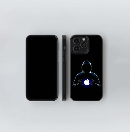 Hacker Silhouette with Glowing Apple Glass Case