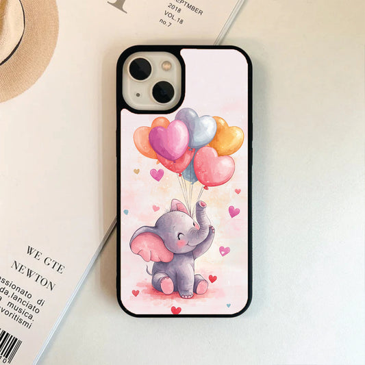 Baby Elephant Heart Balloon Themed Glass Case / Cover