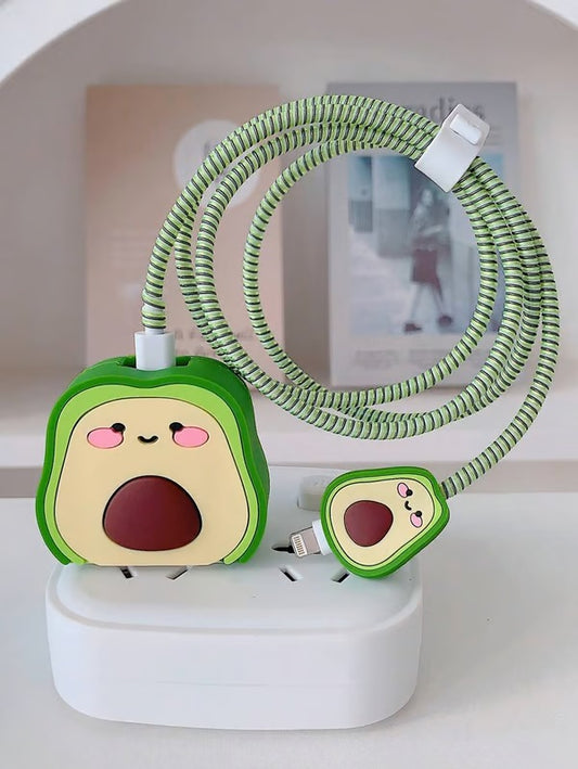 Avocado charger case & protector Cable APPLE IPHONE SILICON CASE Cute and Fun Avocado-Themed Cable