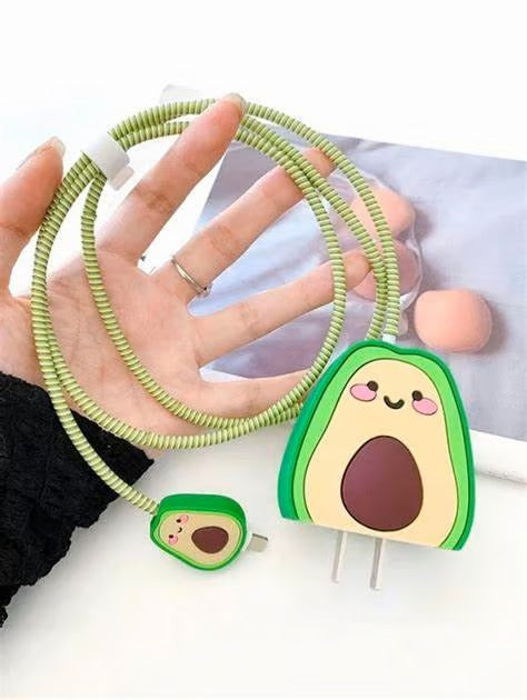 Avocado charger case & protector Cable APPLE IPHONE SILICON CASE Cute and Fun Avocado-Themed Cable