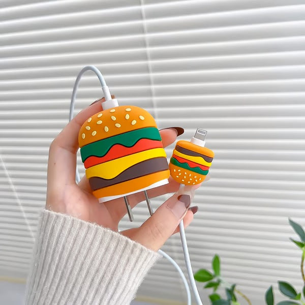 Burger-Themed charger case & protector Cable APPLE IPHONE SILICON CASE Fun and quirky design for your charging needs