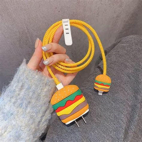 Burger-Themed charger case & protector Cable APPLE IPHONE SILICON CASE Fun and quirky design for your charging needs