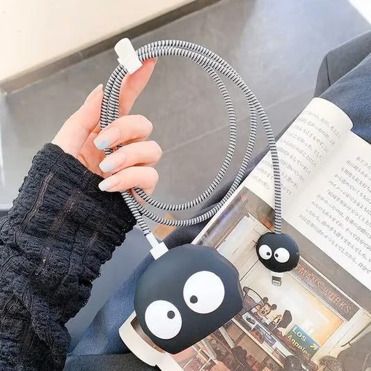 Cute Cartoon black bee charger case & protector Cable APPLE IPHONE SILICON CASE Adorable dual-eye design USB cable