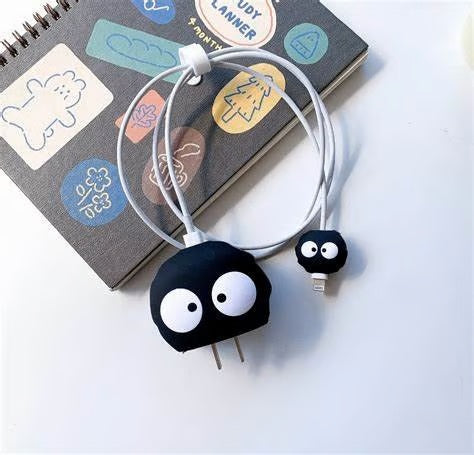 Cute Cartoon black bee charger case & protector Cable APPLE IPHONE SILICON CASE Adorable dual-eye design USB cable
