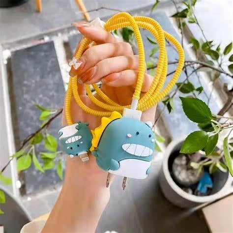 Cute Dinosaur charger case & protector Cable APPLE IPHONE SILICON CASE Adorable and functional charging accessory
