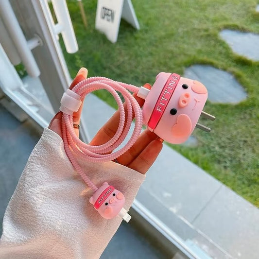 Cute Piggy charger case & protector Cable APPLE IPHONE SILICON CASE Adorable and functional pig-themed USB charger