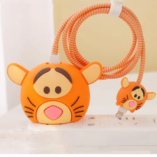 Cute Tiger-Themed charger case & protector Cable APPLE IPHONE SILICON CASE Adorable and Functional for Home or Office Use