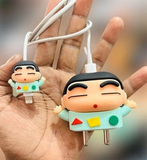 Cute cartoon shinchan sleeping charger case & protector Cable APPLE IPHONE SILICON CASE Adorable and functional charging solution