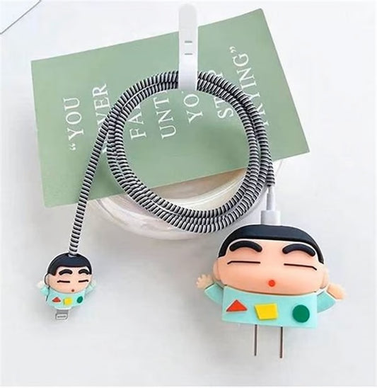 Cute cartoon shinchan sleeping charger case & protector Cable APPLE IPHONE SILICON CASE Adorable and functional charging solution