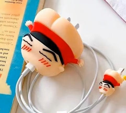 Cute shinchan Cartoon charger case & protector Cable APPLE IPHONE SILICONE CASE Adorable and Functional Charging Cable
