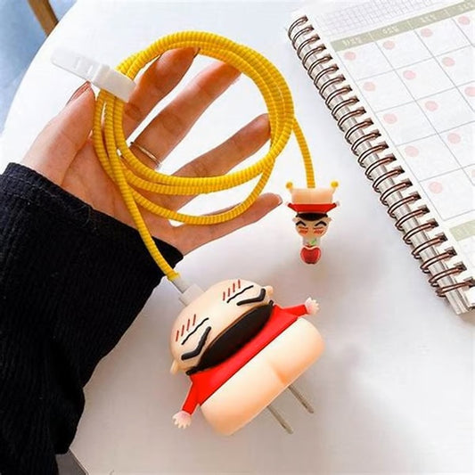 Cute shinchan Cartoon charger case & protector Cable APPLE IPHONE SILICONE CASE Adorable and Functional Charging Cable