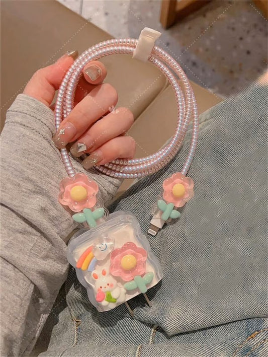 hello cute kitty sweets charger case & protector Cable APPLE IPHONE SILICON CASE Adorable animal-themed charger case and cable protector