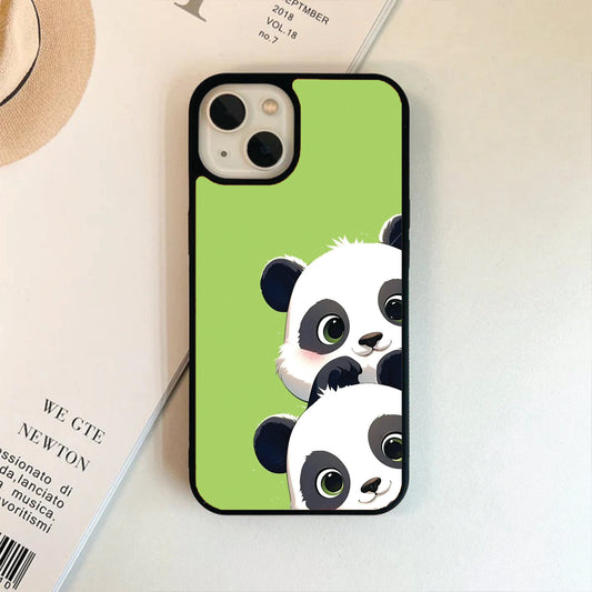 Cute Two Panda Themed Glass Case / Cover