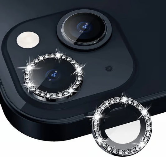 iPhone 13 Series Diamond Camera Lens Protector for Apple | HD Clear Real Glass Protection + Metal Alloy Full Fit Lens Ring Cover Sparkling diamond-encrusted camera lens protector