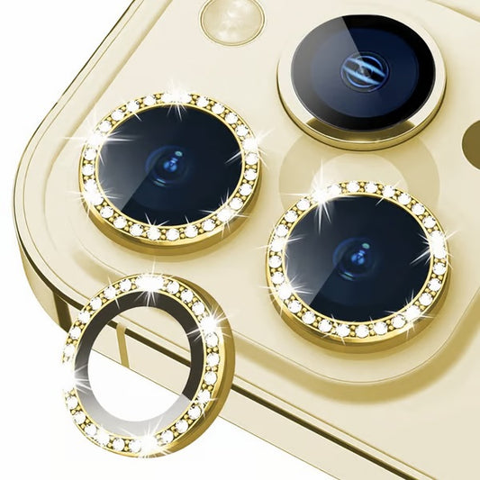 iPhone 14 Series Diamond Camera Lens Protector for Apple | HD Clear Real Glass Protection + Metal Alloy Full Fit Lens Ring Cover Sparkling Diamond Camera Lens Ring